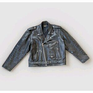 Vintage eVo Black Leather Motorcycle Jacket Men’s Size L – Lining, Classic Biker